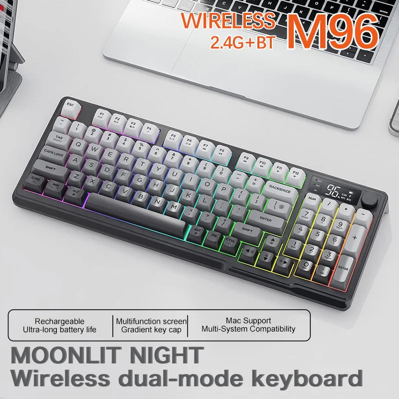 FreeWolf M96 Wireless Mechanical Keyboard | Dual Mode (BT/2.4G) | OLED Screen