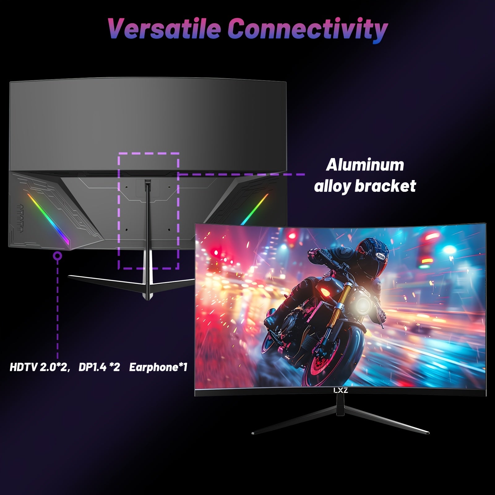 LXZ 32″ Curved Gaming Monitor | 180Hz QHD 2560x1440P Frameless Display with FreeSync, Eye Care & Wall Mount Support