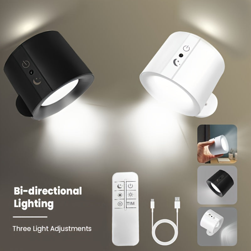 2-Pack LED Wall Sconces with Remote | USB Rechargeable, Touch & Motion Sensor, 360° Rotatable Dimmable Lamps