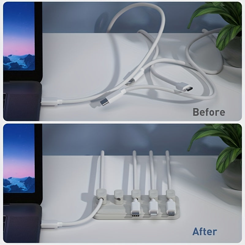 5-Pack Magnetic Cable Clips | Desk Cord Organizer for USB-C, Lightning & Micro Cables, Multi-Surface Adhesive