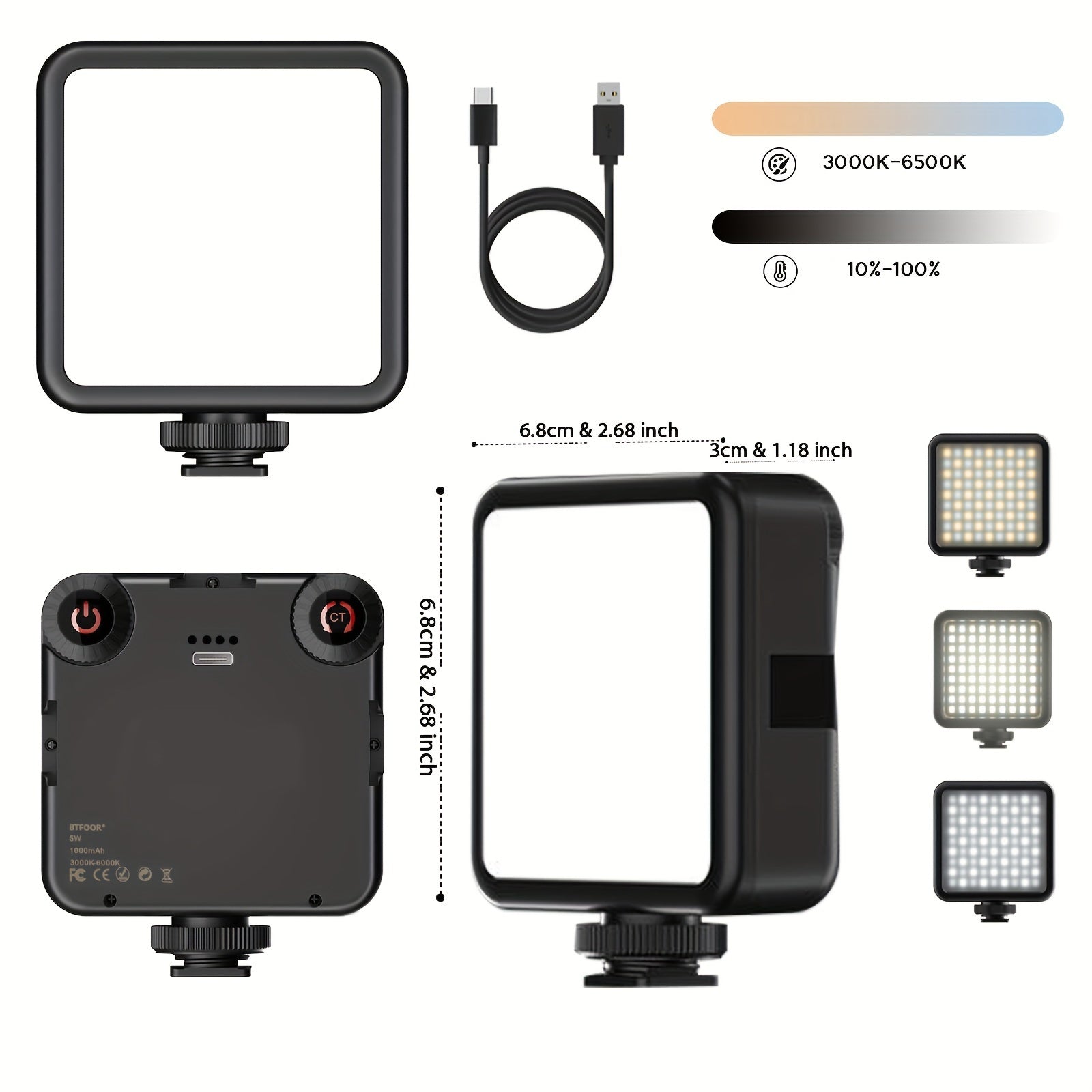 Rechargeable LED Clip Light | Adjustable 3000K-6000K | For Selfies, Video & Studio