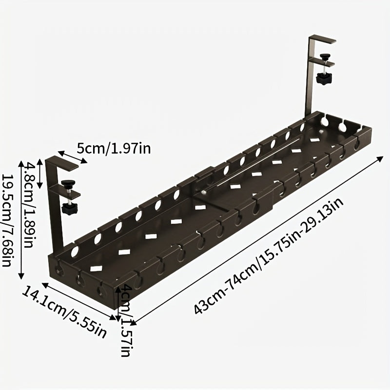 Under Desk Cable Management Tray | Clamp Mount Carbon Steel Organizer for Office & Home Setup