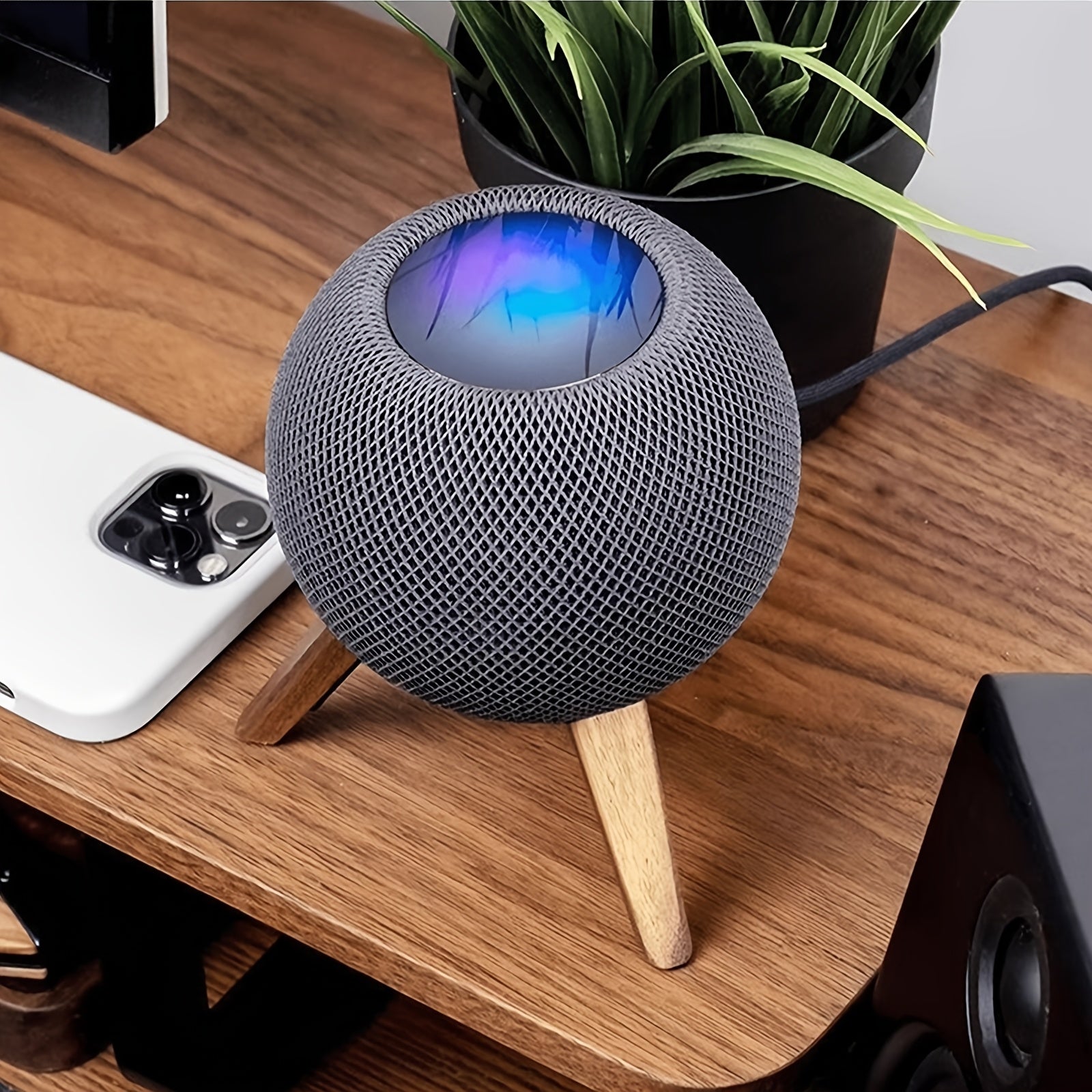 (Only Stand) Wooden HomePod Mini Stand | Hardwood Tripod Desk & Counter Mount