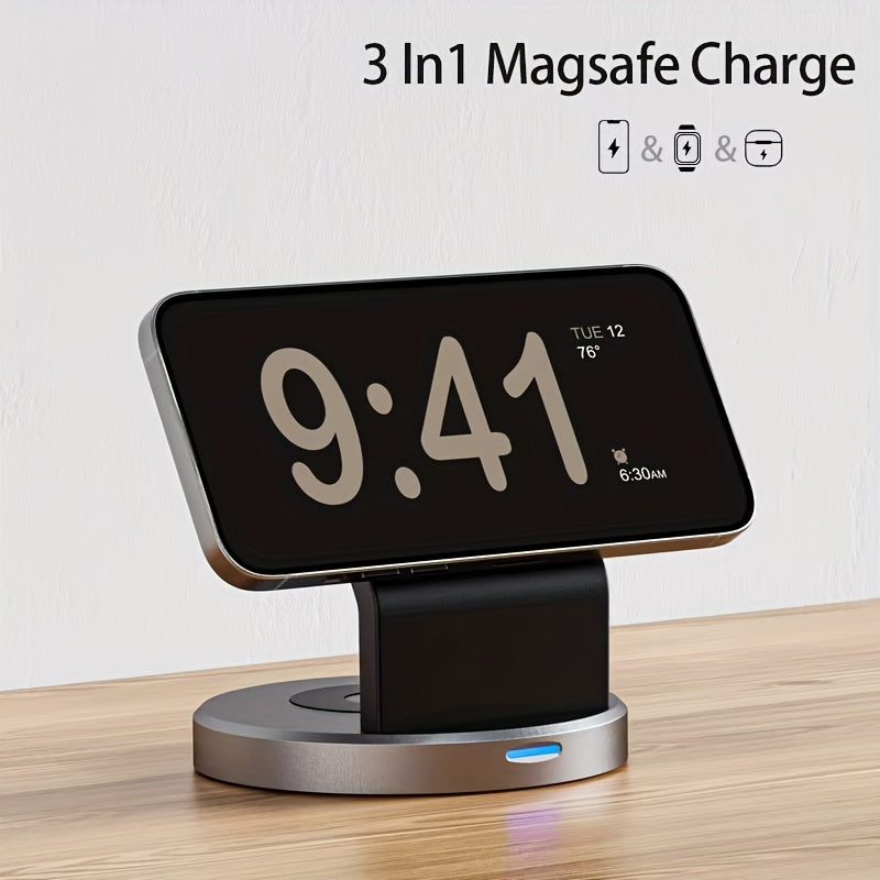3-in-1 Magnetic Wireless Charger Stand | Fast Charging for iPhone, Apple Watch & AirPods