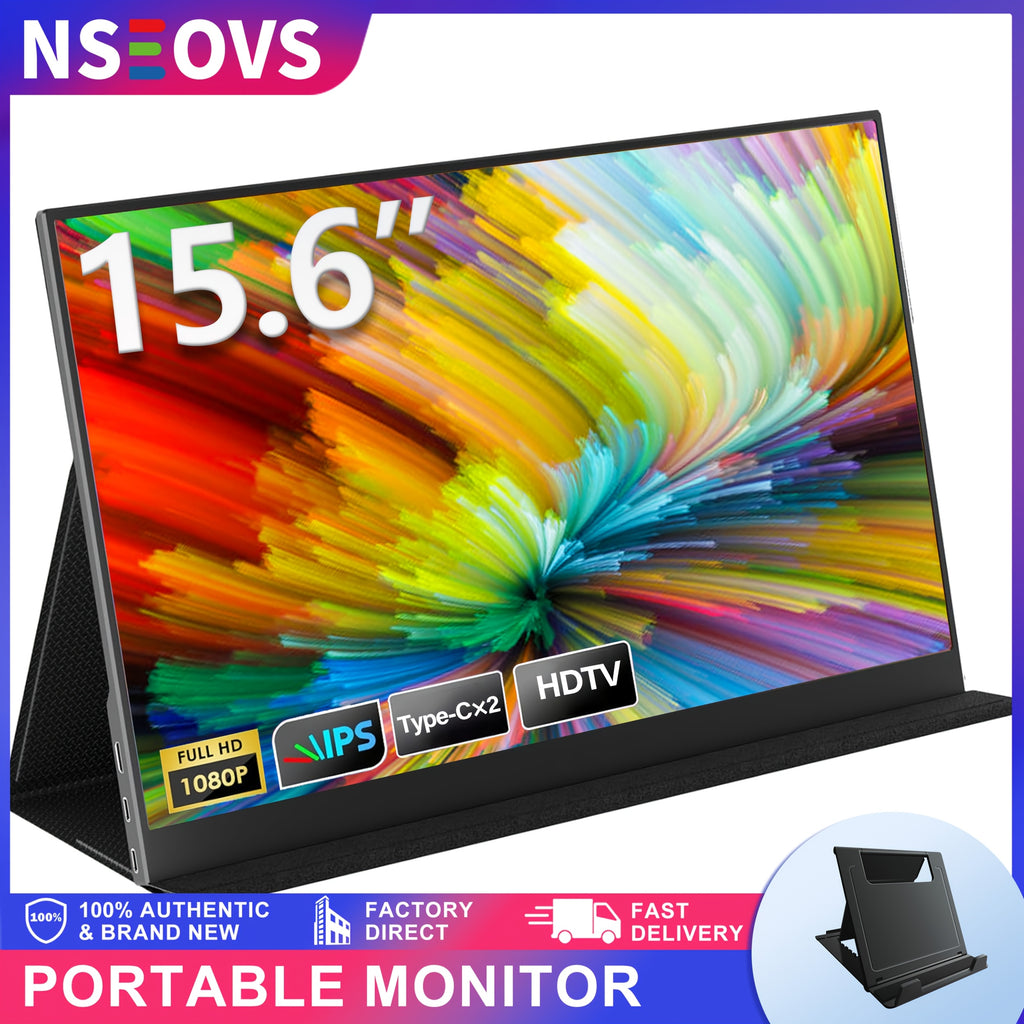 NSEOVS 15.6″ 1080P Portable IPS Monitor with HDR, Dual Speakers & Smart Cover | External Display for PC, Laptop, Phone & Gaming