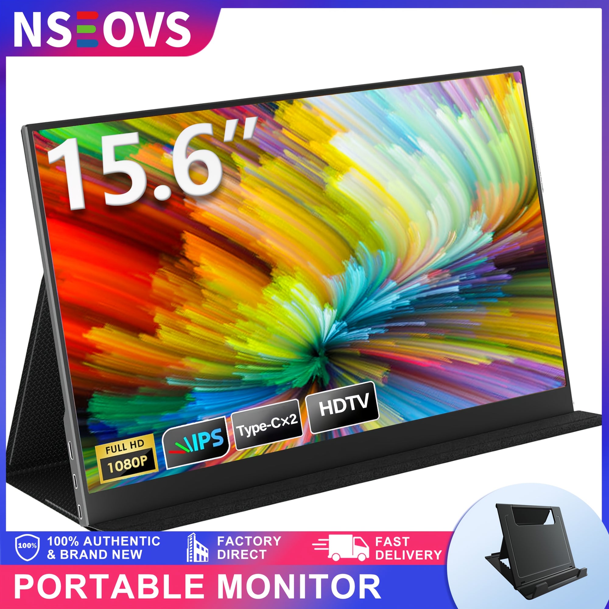 NSEOVS 15.6″ 1080P Portable IPS Monitor with HDR, Dual Speakers & Smart Cover | External Display for PC, Laptop, Phone & Gaming