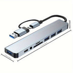 8-Port USB-C Aluminium Hub | USB 3.0, USB 2.0, SD/TF Card Reader & Audio Jack for MacBook, iPad, Laptops