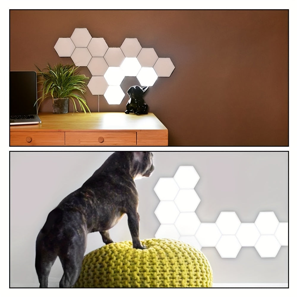 DIY Hexagonal LED Wall Light Set | 6-Pack | USB Powered Up-Lighting | Wall-Mounted