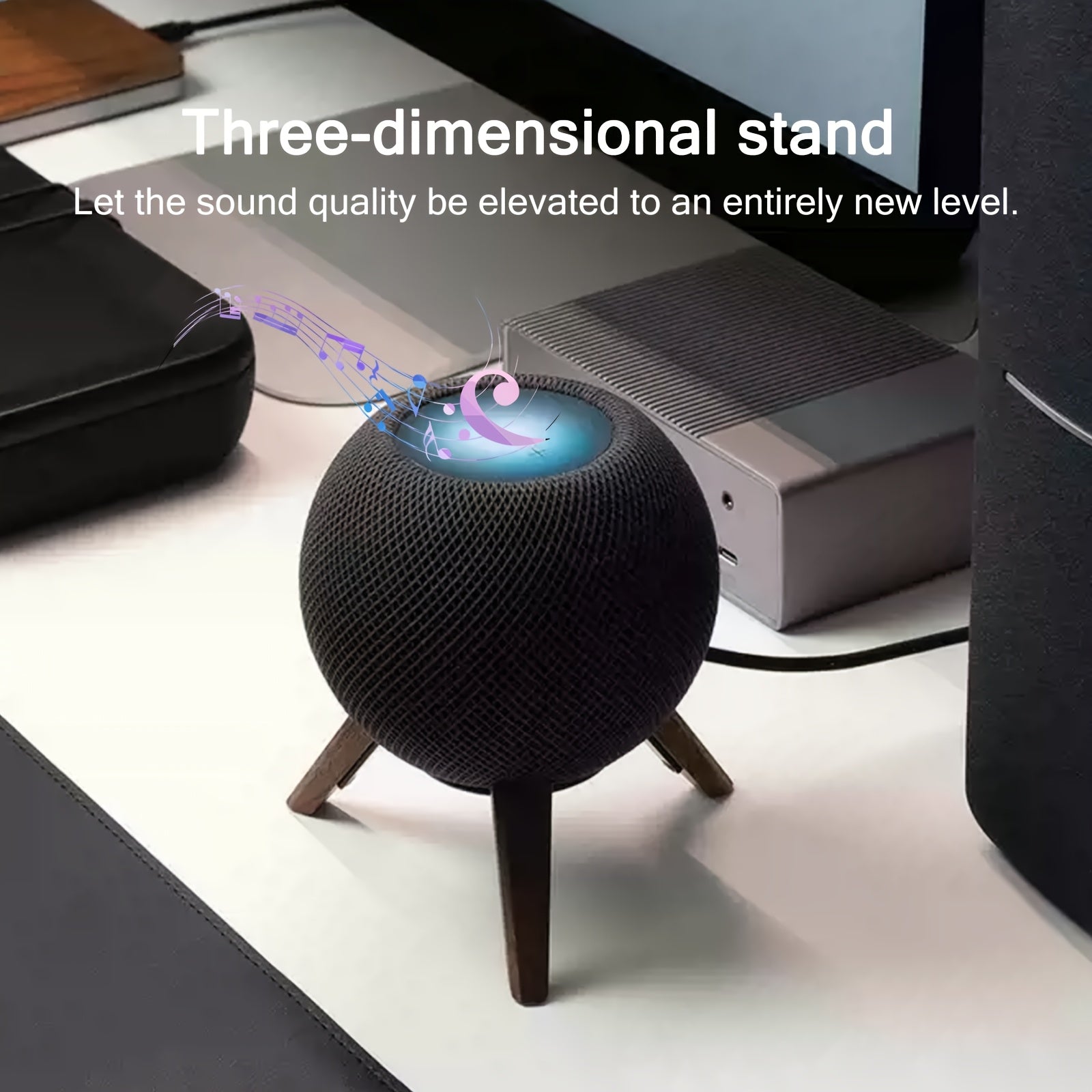 (Only Stand) Wooden HomePod Mini Stand | Hardwood Tripod Desk & Counter Mount