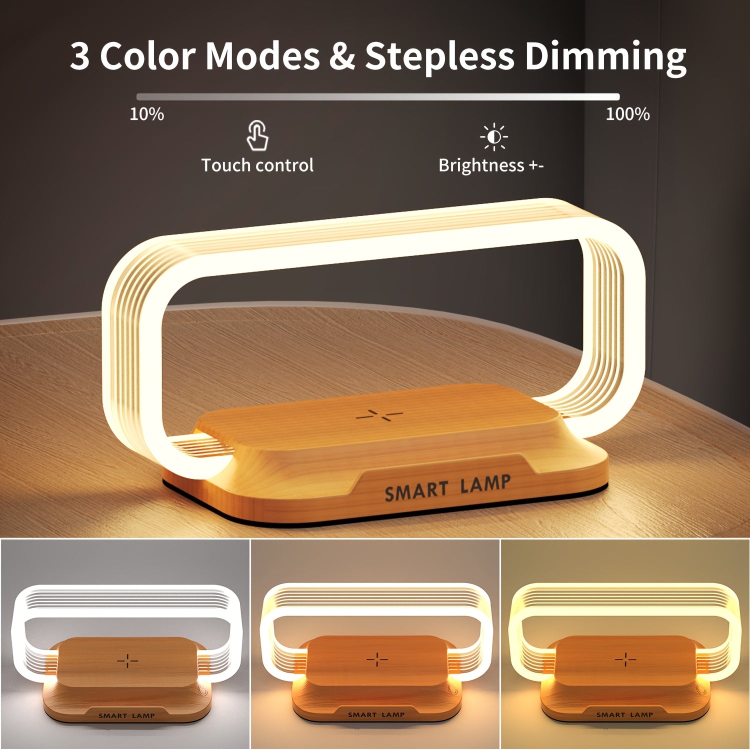 Wireless Charging Desk Lamp | 15W LED Light | Touch Control | Adjustable Brightness