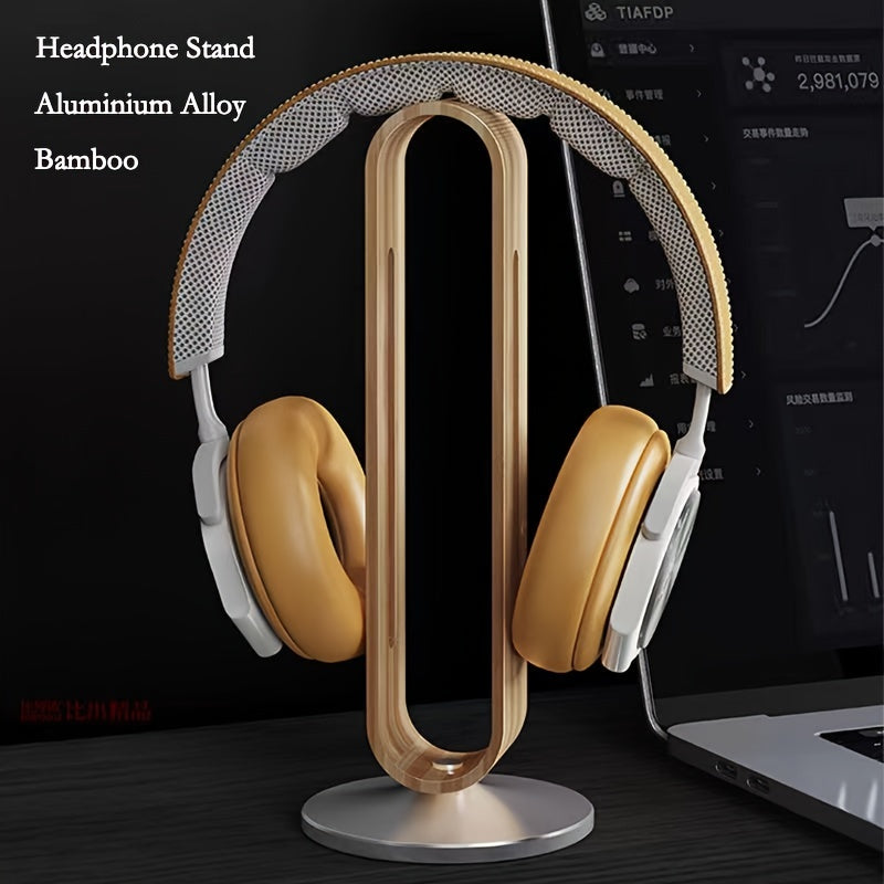 Bamboo Headphone Holder | Metal Base | Silicone Accents | Minimalist Design