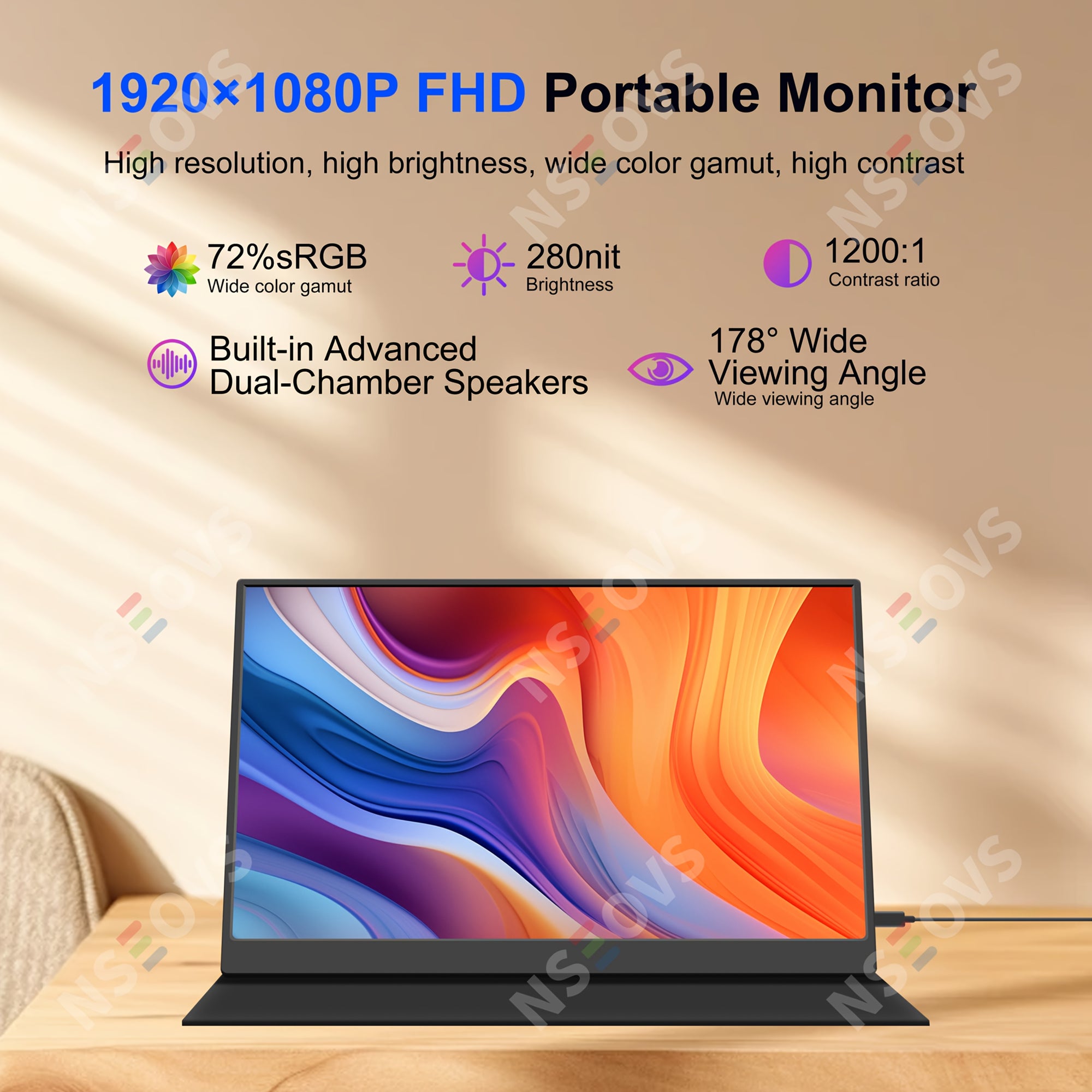 NSEOVS 15.6″ 1080P Portable IPS Monitor with HDR, Dual Speakers & Smart Cover | External Display for PC, Laptop, Phone & Gaming