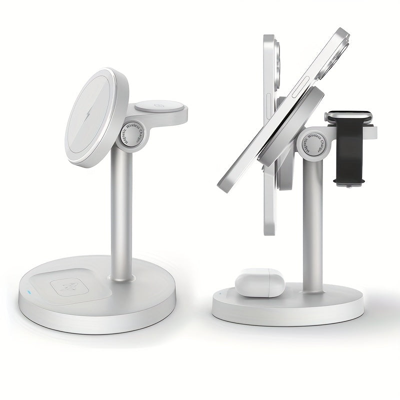 3-in-1 Magnetic Wireless Charger Stand | Adjustable | Heat Dissipation | For iPhone, Apple Watch & AirPods