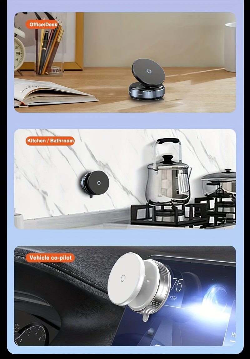 Vacuum Suction Cup Phone Holder | 360° Rotatable | Magnetic | Dual-Sided | Adhesive-Free | For Cars and Home | Multipurpose