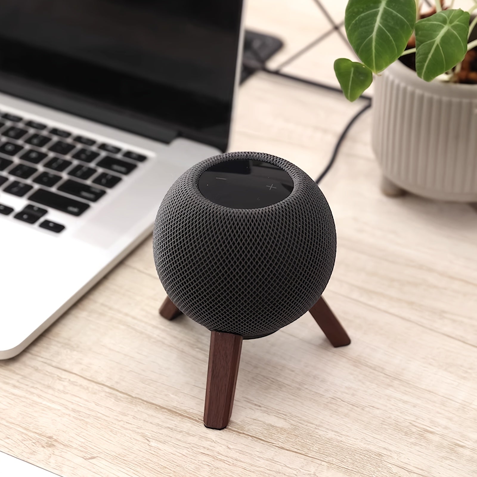 (Only Stand) Wooden HomePod Mini Stand | Hardwood Tripod Desk & Counter Mount