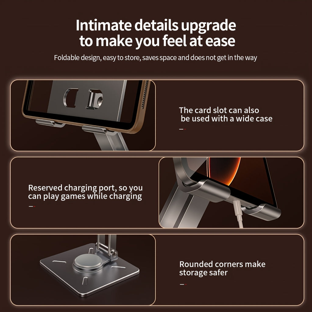 Adjustable Rotating Tablet & Phone Stand | Universal Foldable Desktop Holder for iPad & Smartphones (Gold)