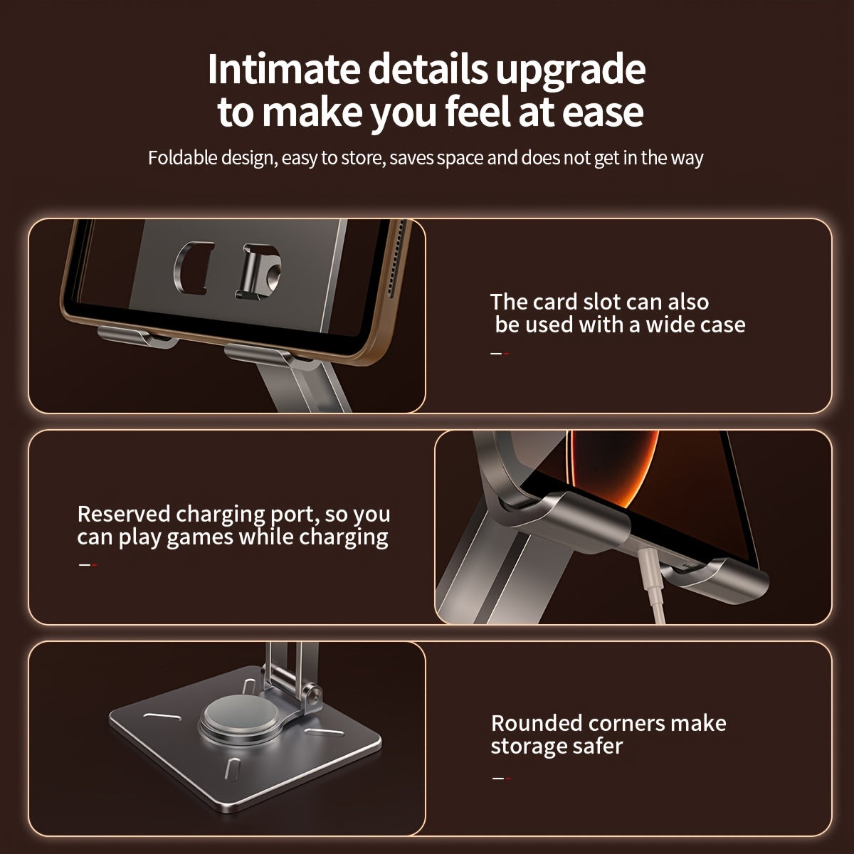 Adjustable Rotating Tablet & Phone Stand | Universal Foldable Desktop Holder for iPad & Smartphones (Gold)