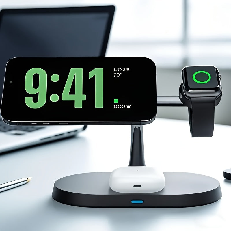 3-in-1 Magnetic Wireless Charging Stand – Fast Charger for iPhone, Apple Watch & AirPods