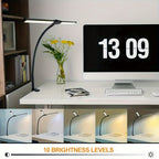 2-Head LED Clip Desk Lamp | 3 Modes | 10 Brightness Levels | With USB Adapter