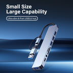 8-Port USB-C Aluminium Hub | USB 3.0, USB 2.0, SD/TF Card Reader & Audio Jack for MacBook, iPad, Laptops