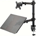 LOCSEE Adjustable Aluminium Monitor Stand with Rotating Arm & Laptop Holder | Fits 13″–32″ Screens, Up to 17″ Laptops, Supports 10 kg