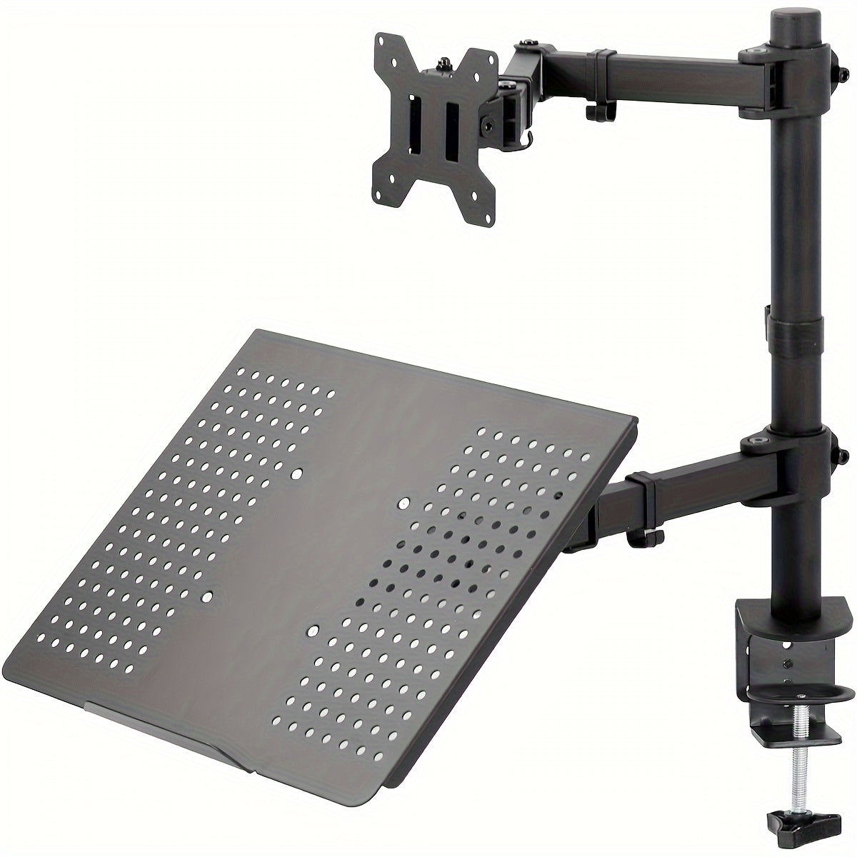 LOCSEE Adjustable Aluminium Monitor Stand with Rotating Arm & Laptop Holder | Fits 13″–32″ Screens, Up to 17″ Laptops, Supports 10 kg