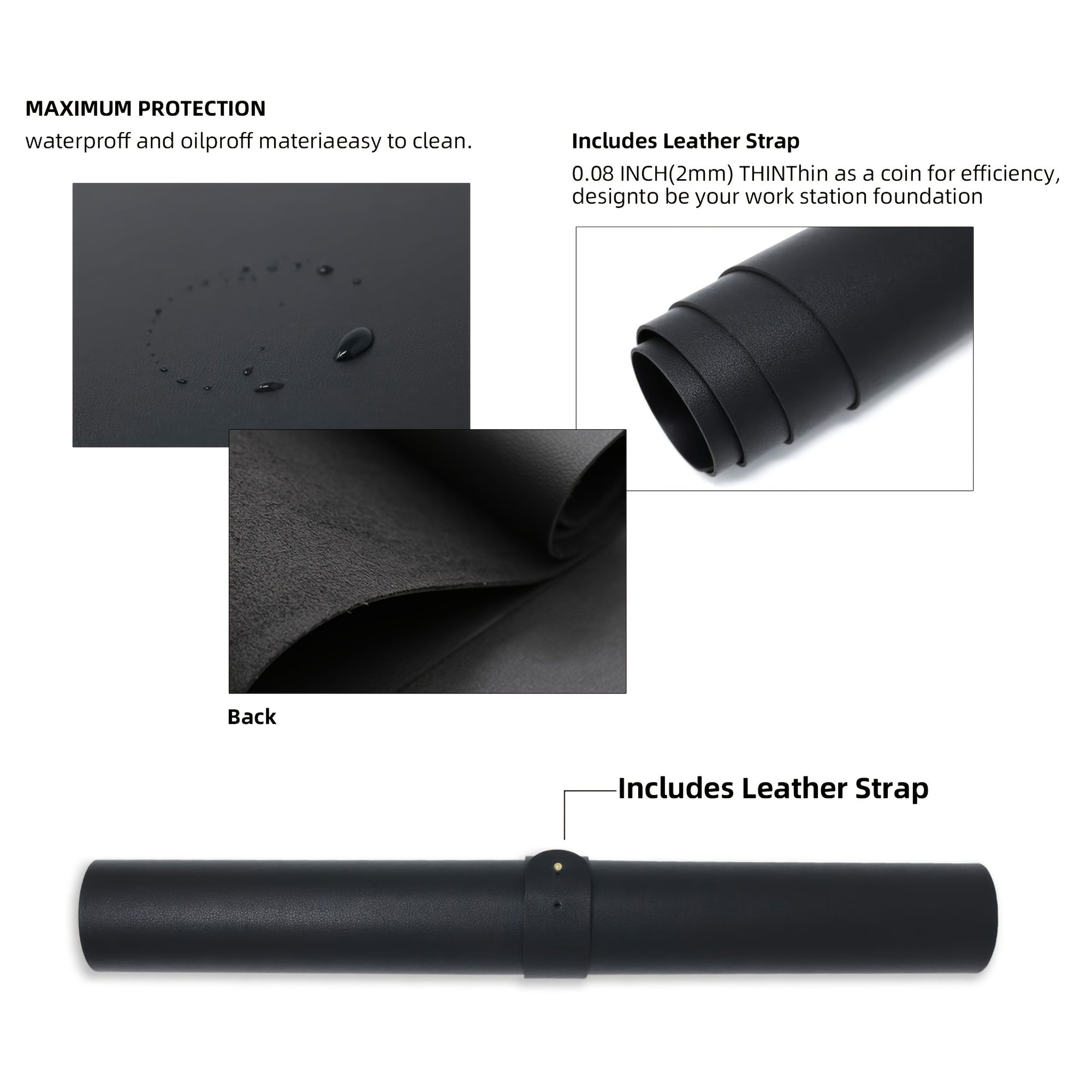 Premium | Black Faux Leather Desk Mat | Large Mouse Pad for Office & Home | Multiple Sizes Available