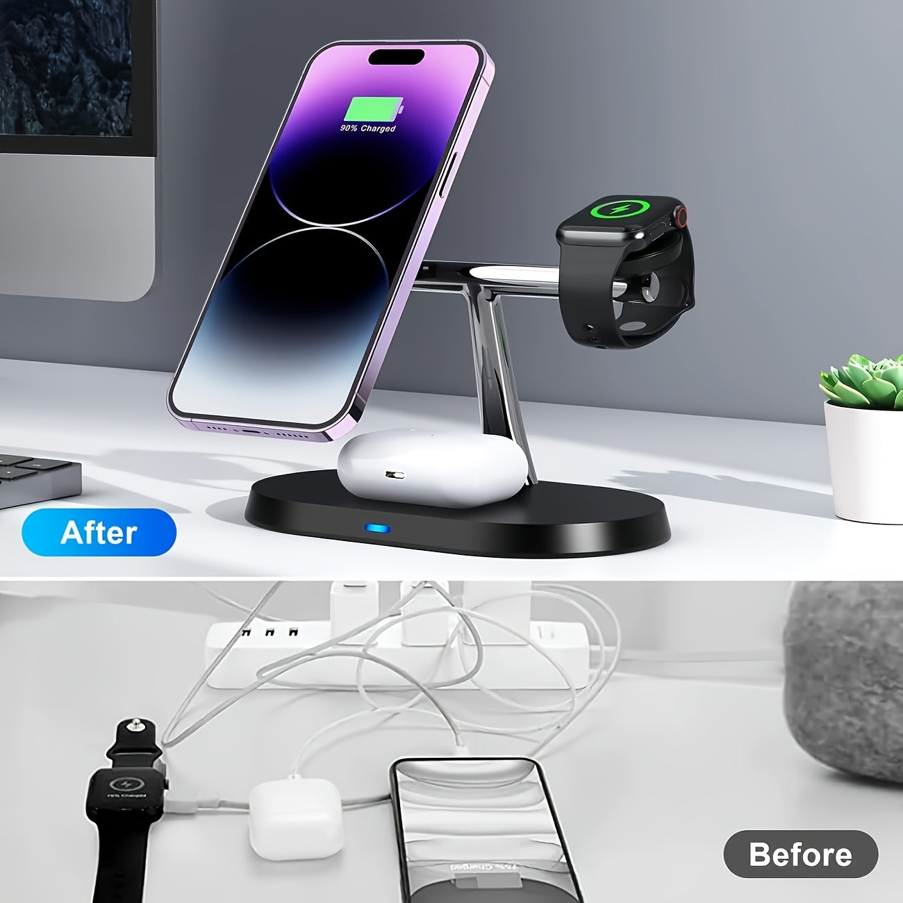 3-in-1 Magnetic Wireless Charging Stand – Fast Charger for iPhone, Apple Watch & AirPods