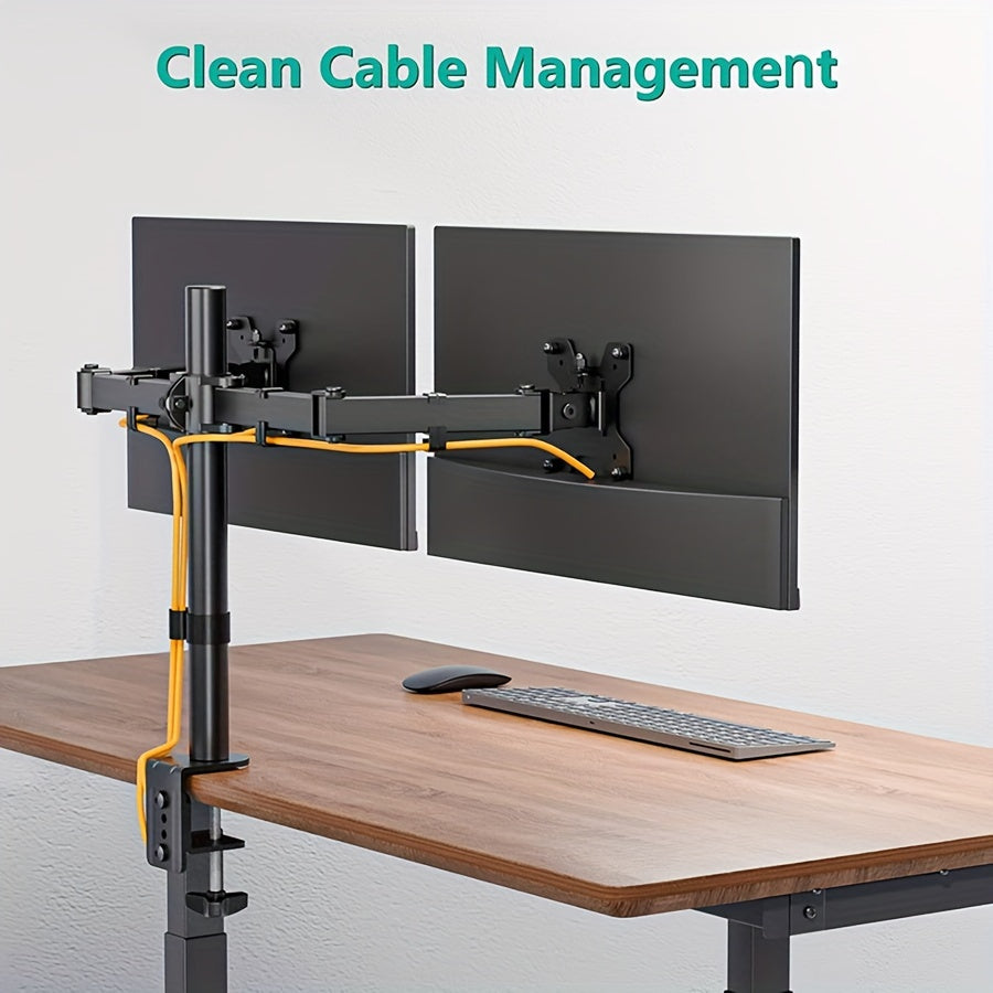 Ergonomic Dual Monitor Stand | For Two 13-32 inch Screens | Holds Up to 22lbs per Screen | 360° Rotation With Cable Organizer