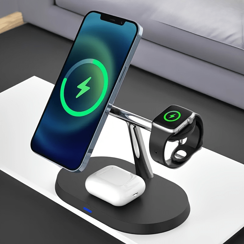 3-in-1 Magnetic Wireless Charging Stand – Fast Charger for iPhone, Apple Watch & AirPods
