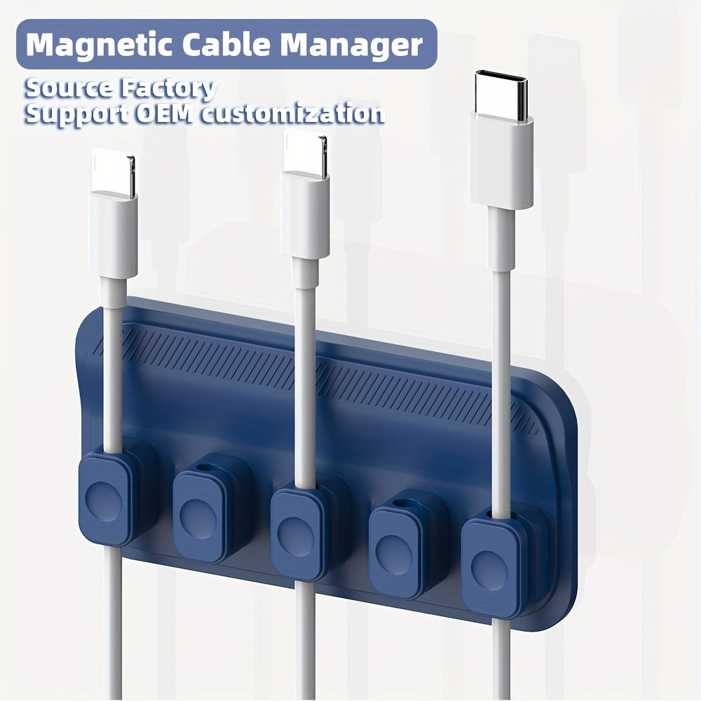 5-Pack Magnetic Cable Clips | Desk Cord Organizer for USB-C, Lightning & Micro Cables, Multi-Surface Adhesive