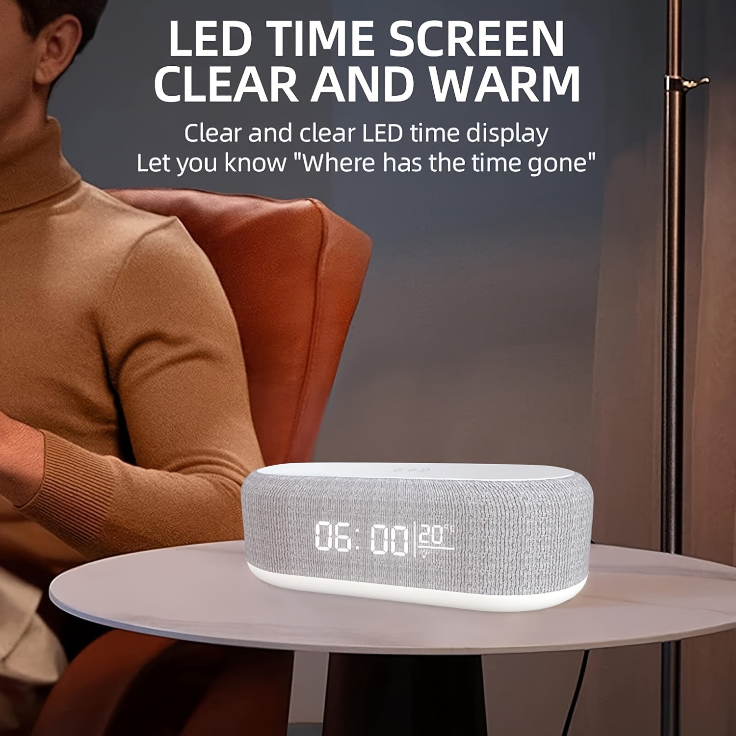 4-in-1 Alarm Clock | Digital Display | Night Light & Wireless Charger | USB-C | 3 Light Modes | Travel-Friendly