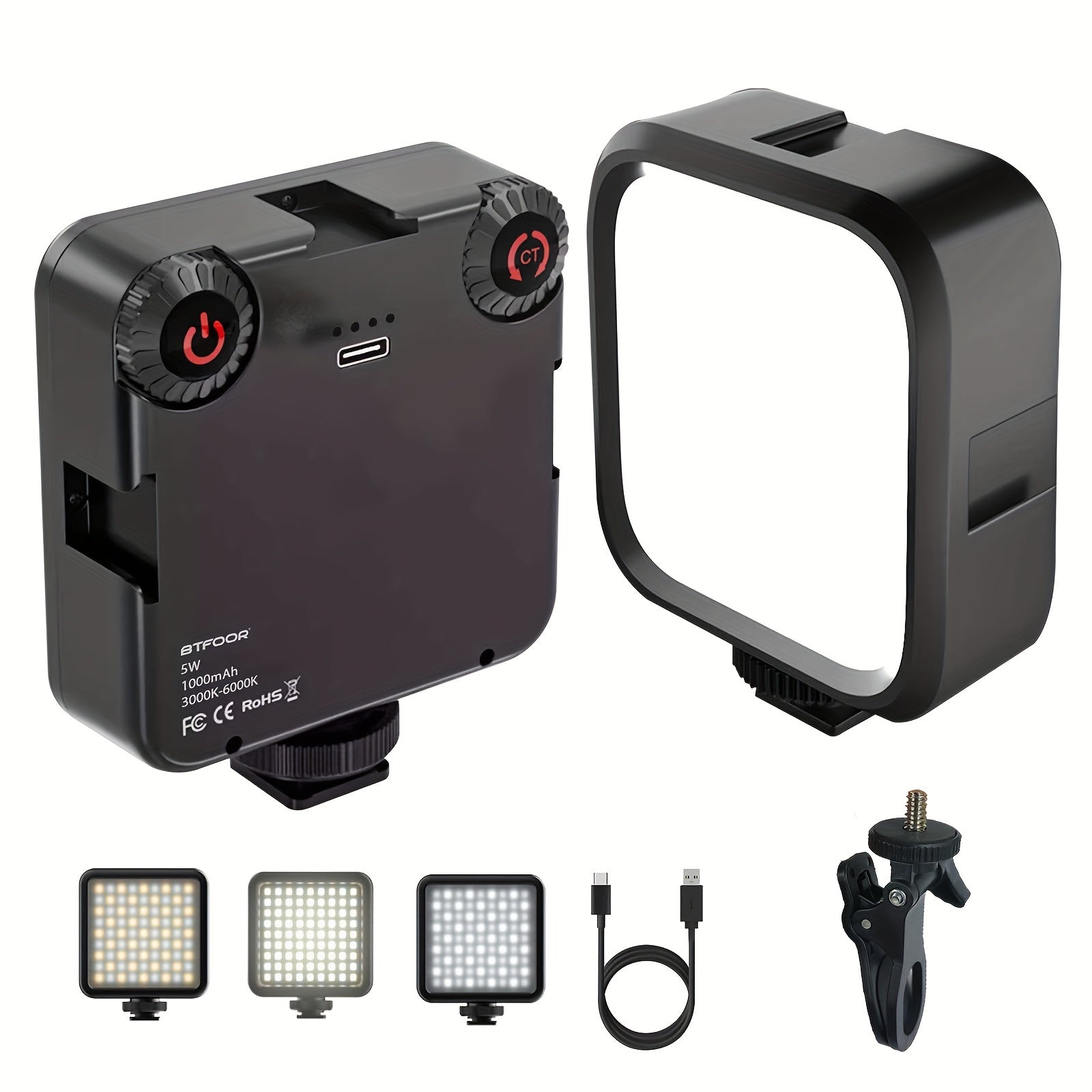 Rechargeable LED Clip Light | Adjustable 3000K-6000K | For Selfies, Video & Studio