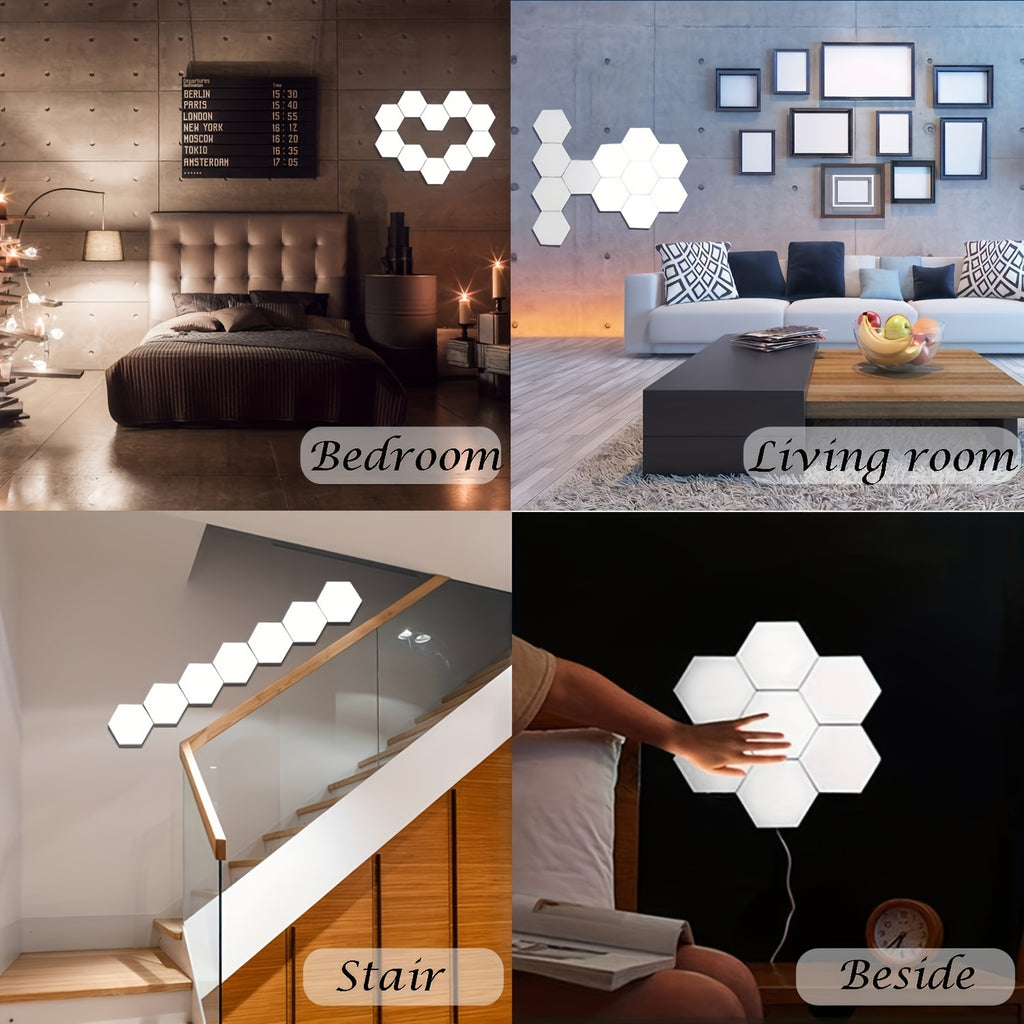 DIY Hexagonal LED Wall Light Set | 6-Pack | USB Powered Up-Lighting | Wall-Mounted