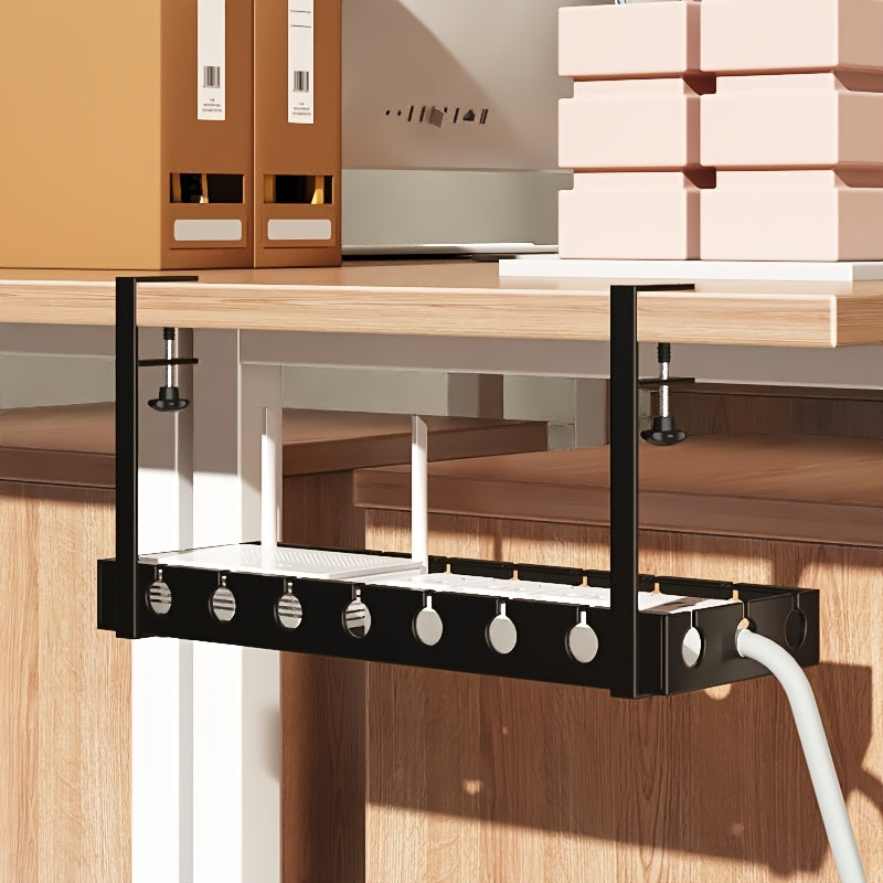 Under Desk Cable Management Tray | Clamp Mount Carbon Steel Organizer for Office & Home Setup