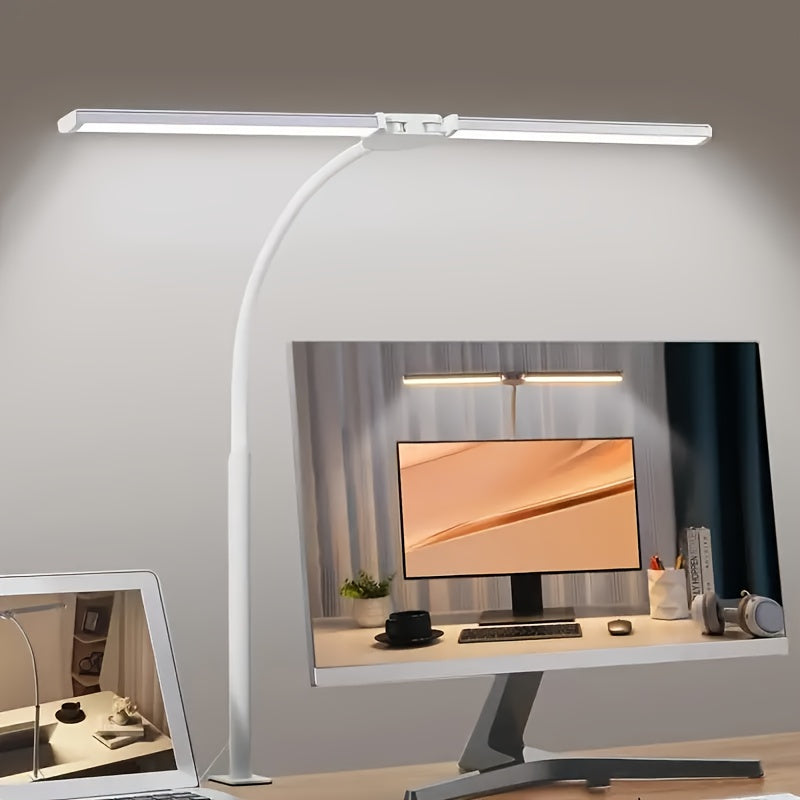 2-Head LED Clip Desk Lamp | 3 Modes | 10 Brightness Levels | With USB Adapter