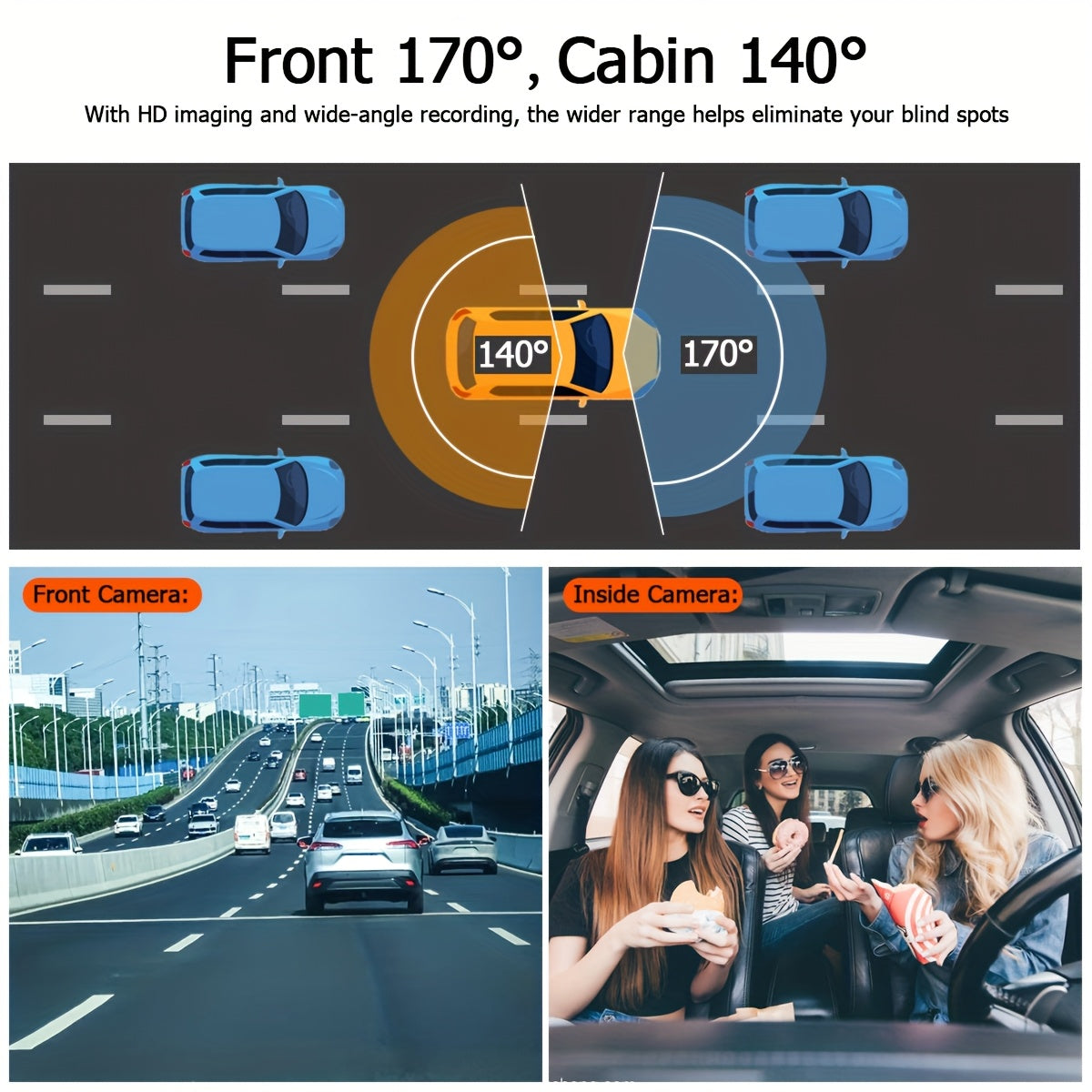 1080P Dual Dash Cam | Front & Inside Car Camera with 170° Wide Angle, Night Vision, 24h Parking Monitor, Loop Recording & G-Sensor