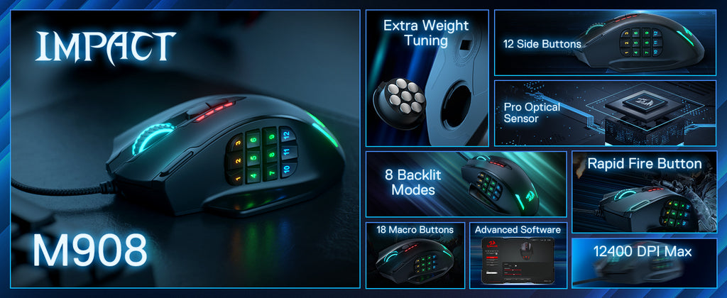 Redragon M908 Gaming Mouse 18 Programmable Mouse Buttons 12400 DPI