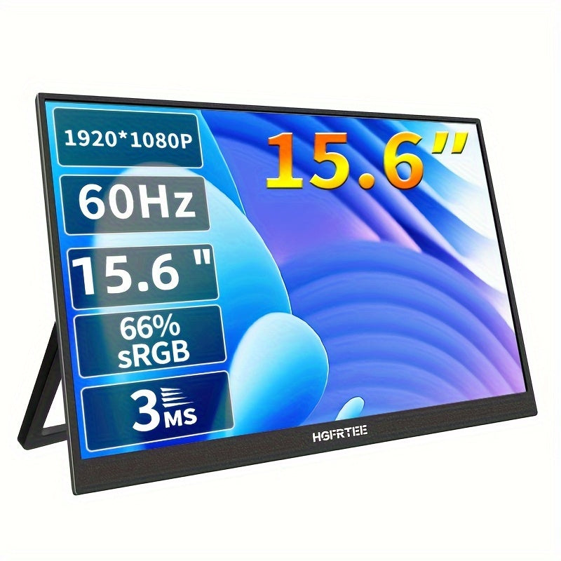 HGFRTEE 15.6″ 1080P Portable Gaming Monitor | Full HD LCD Display with G-Sync, Adjustable Stand & VESA Mount for Laptop, PC, PS5, Xbox & Mobile