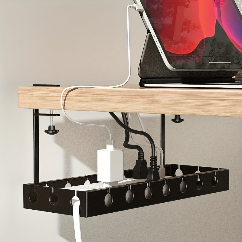 Under Desk Cable Management Tray | Clamp Mount Carbon Steel Organizer for Office & Home Setup