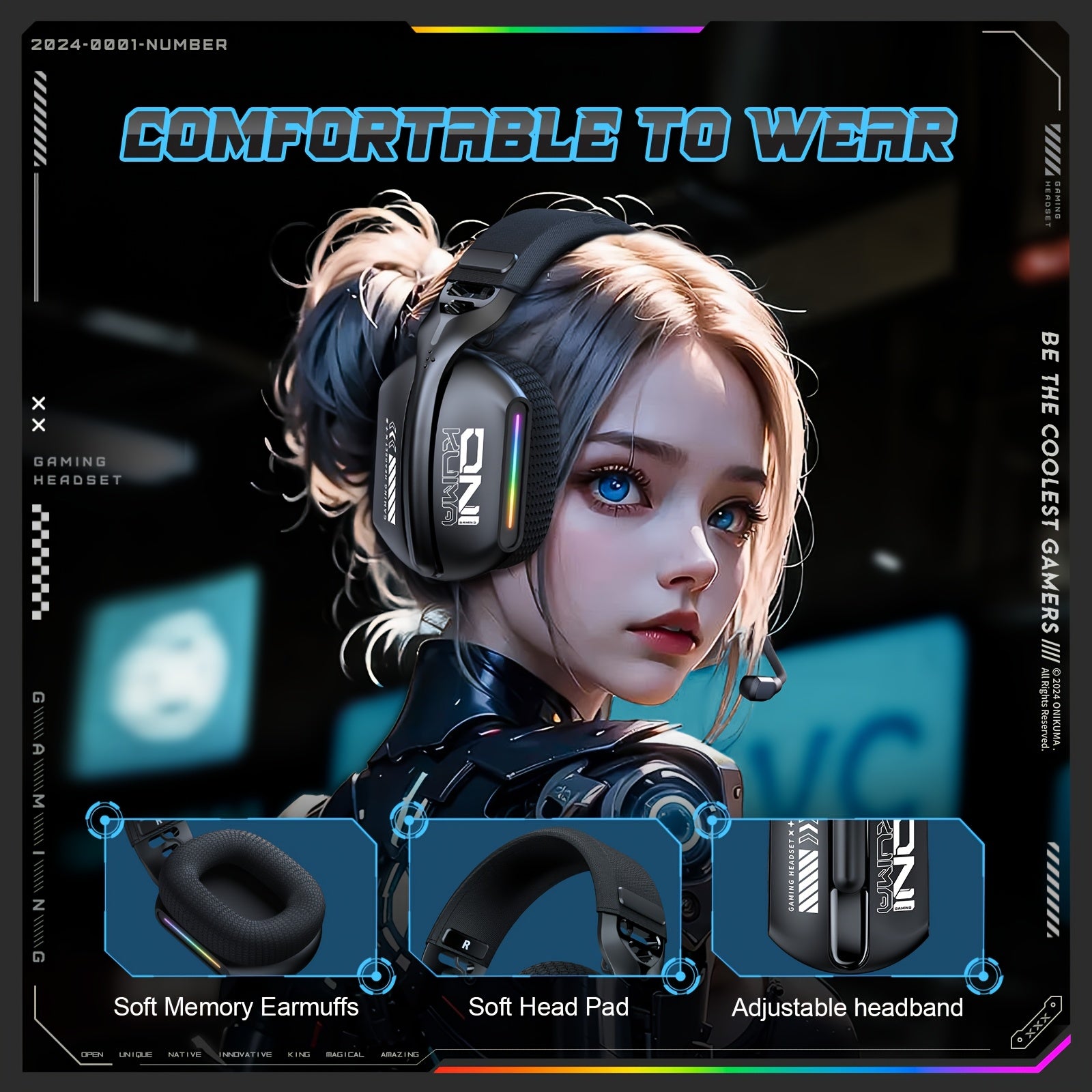 ONIKUMA Tri-Mode Wireless Gaming Headset | 2.4GHz | BT 5.3 | For PS5, PC & FPS Gamers | Modern & Compact Style