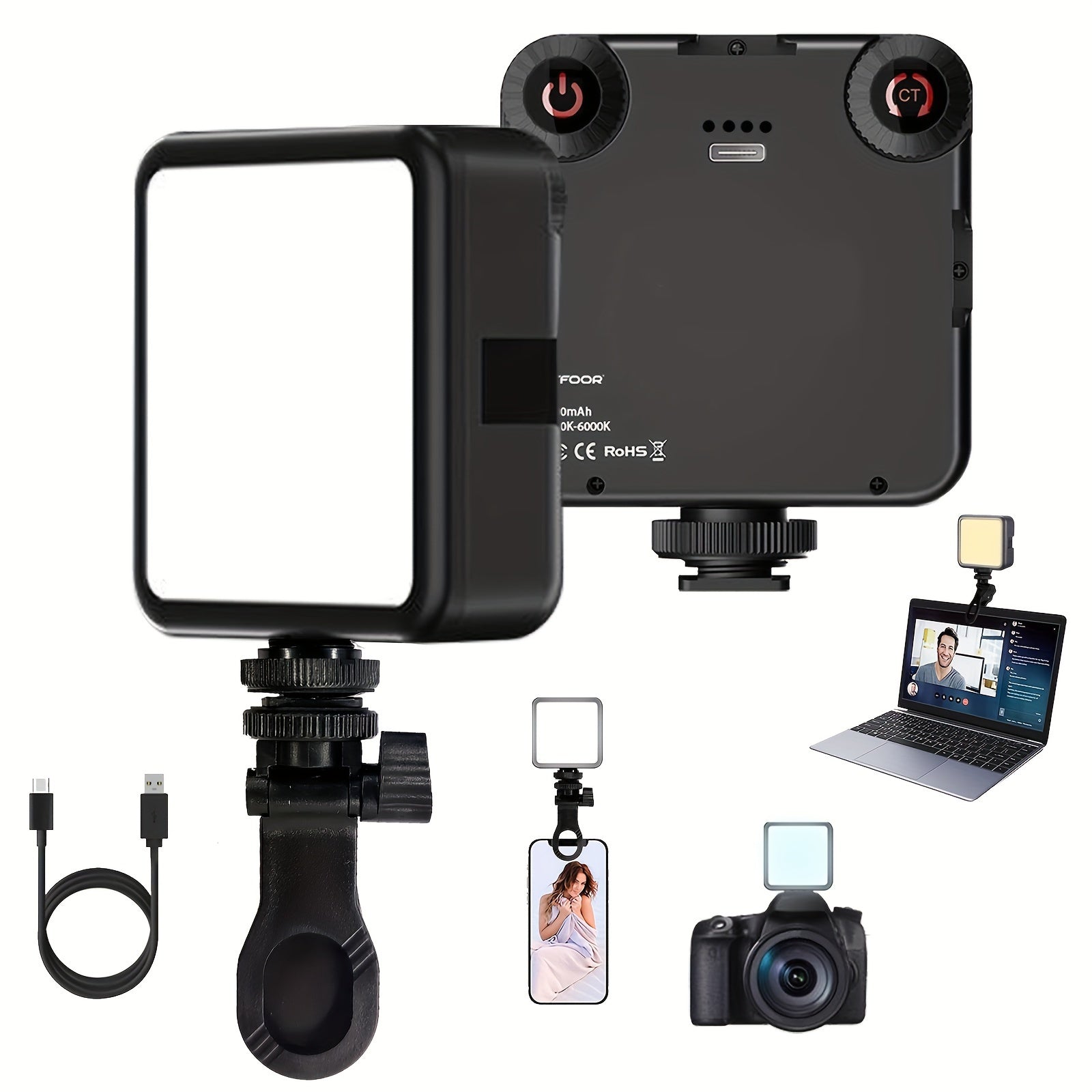 Rechargeable LED Clip Light | Adjustable 3000K-6000K | For Selfies, Video & Studio