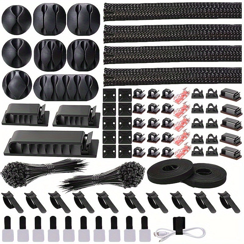 Cable Management Kit | Wire Organizer with Clips & Adhesive Strips for Home & Office Setup