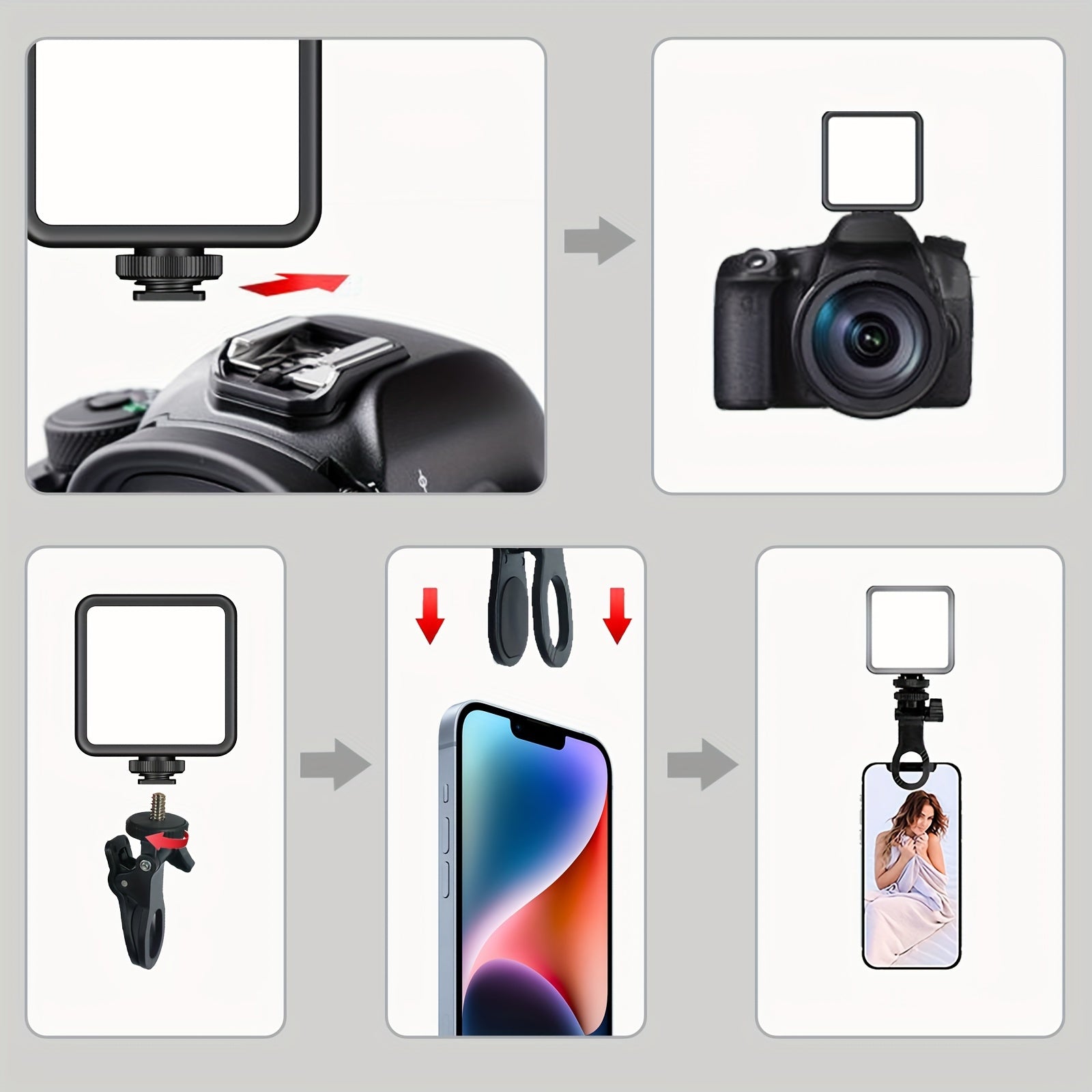 Rechargeable LED Clip Light | Adjustable 3000K-6000K | For Selfies, Video & Studio