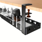 Under Desk Cable Management Tray | Clamp Mount Carbon Steel Organizer for Office & Home Setup