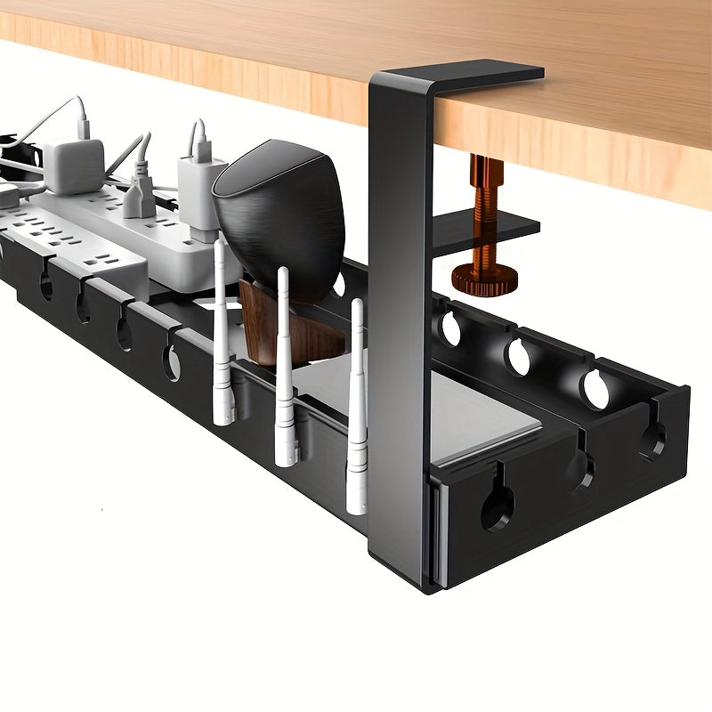 Under Desk Cable Management Tray | Clamp Mount Carbon Steel Organizer for Office & Home Setup