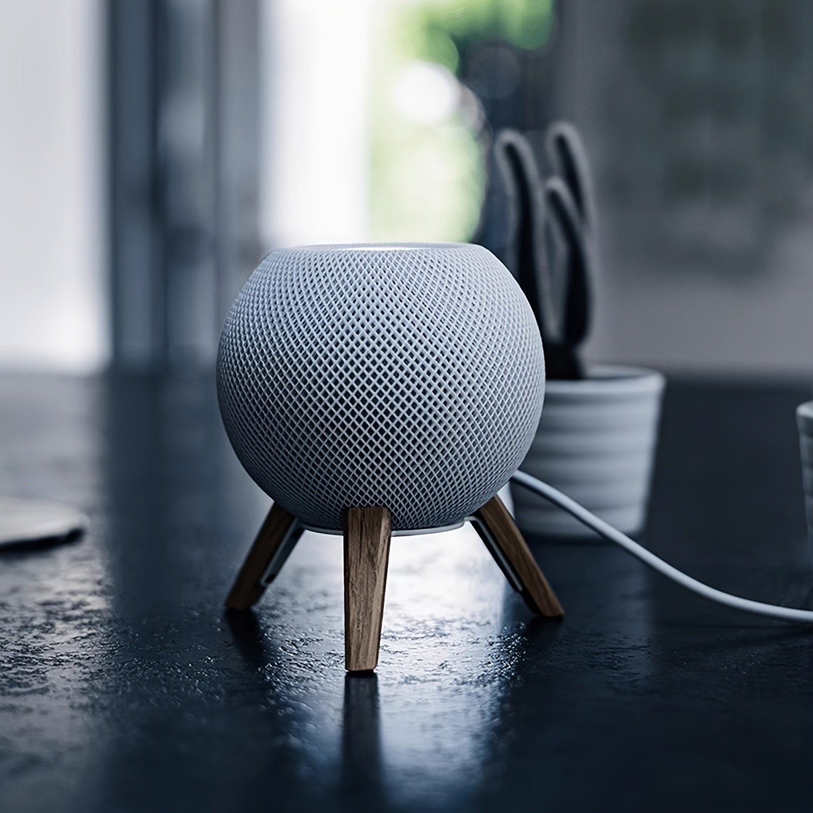 (Only Stand) Wooden HomePod Mini Stand | Hardwood Tripod Desk & Counter Mount