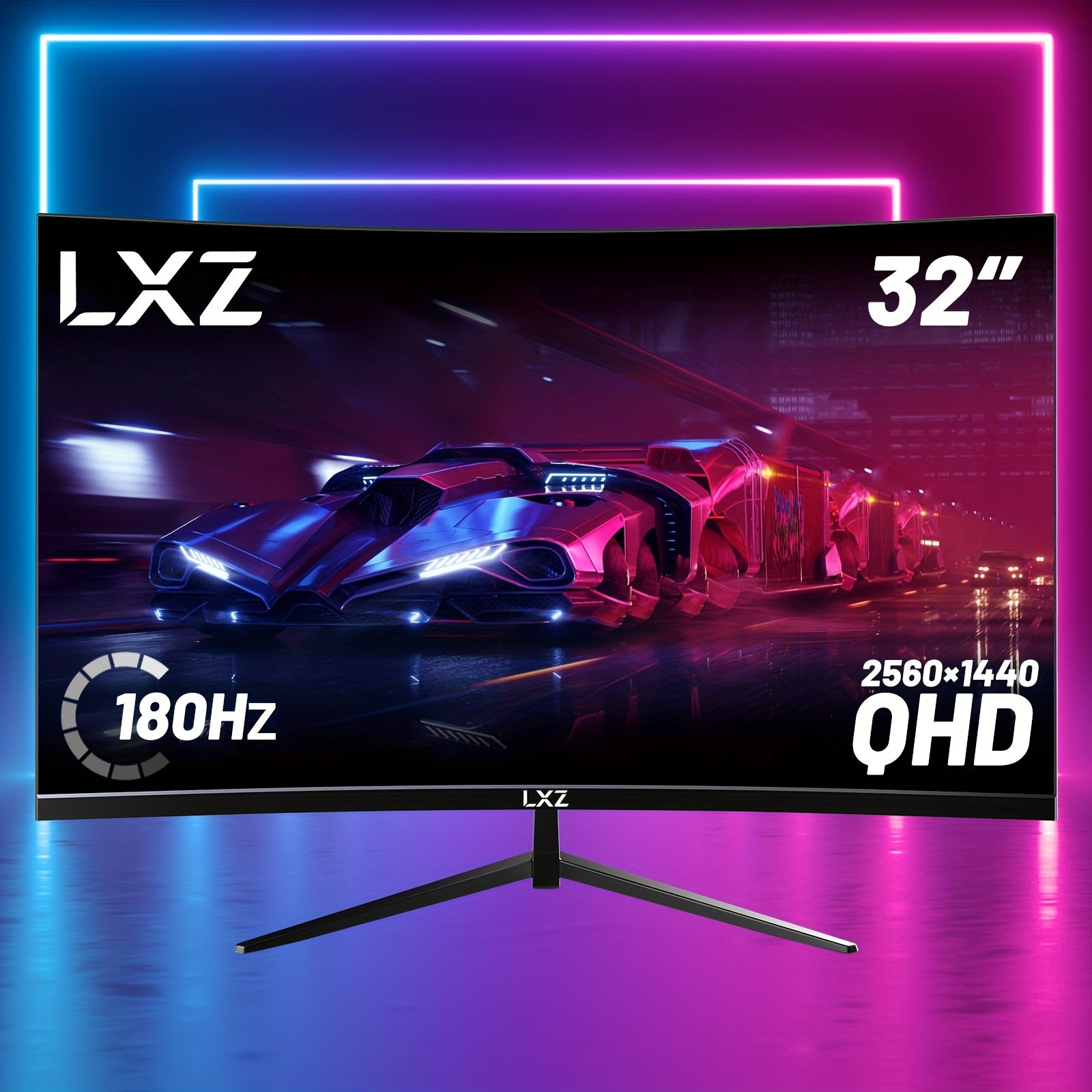 LXZ 32″ Curved Gaming Monitor | 180Hz QHD 2560x1440P Frameless Display with FreeSync, Eye Care & Wall Mount Support