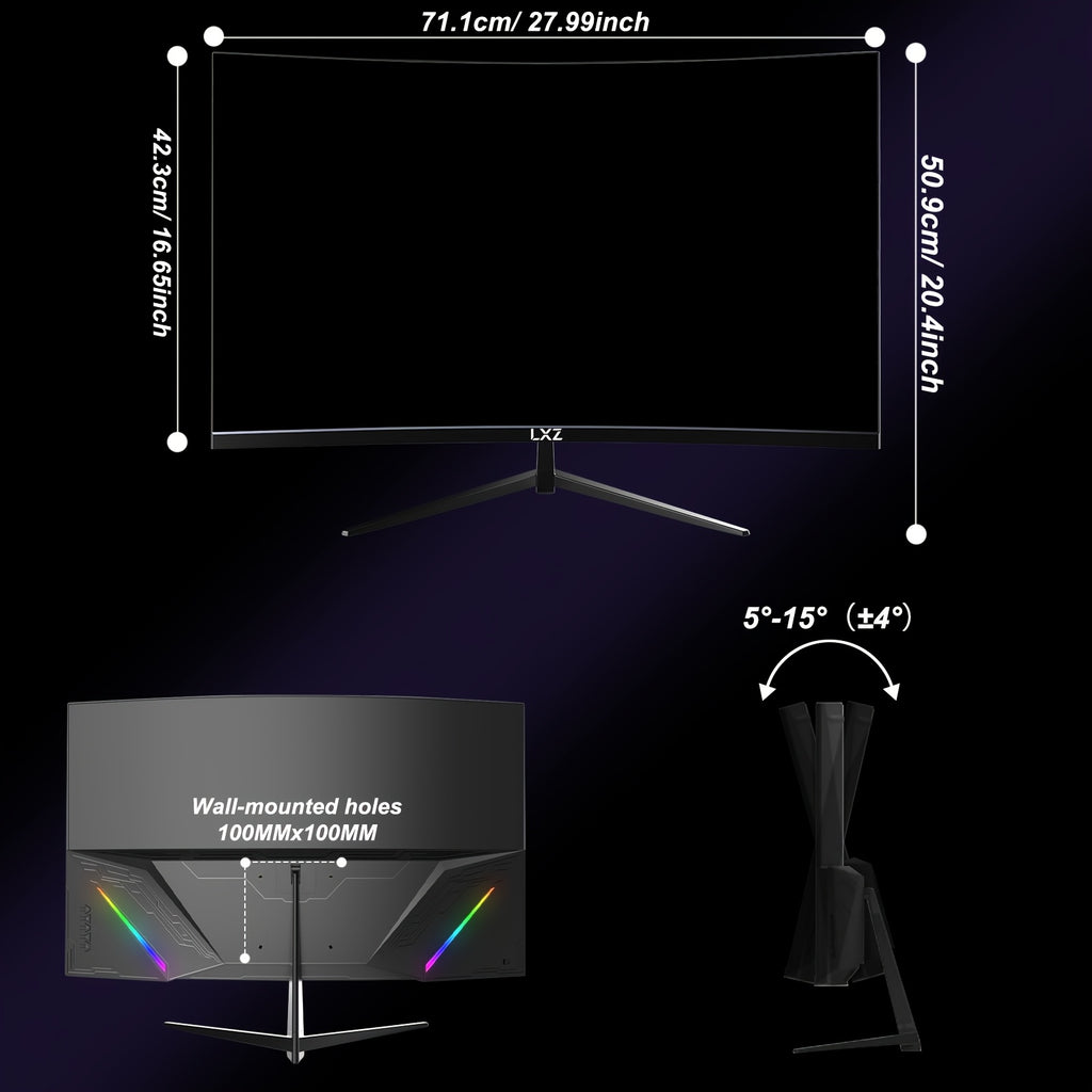 LXZ 32″ Curved Gaming Monitor | 180Hz QHD 2560x1440P Frameless Display with FreeSync, Eye Care & Wall Mount Support