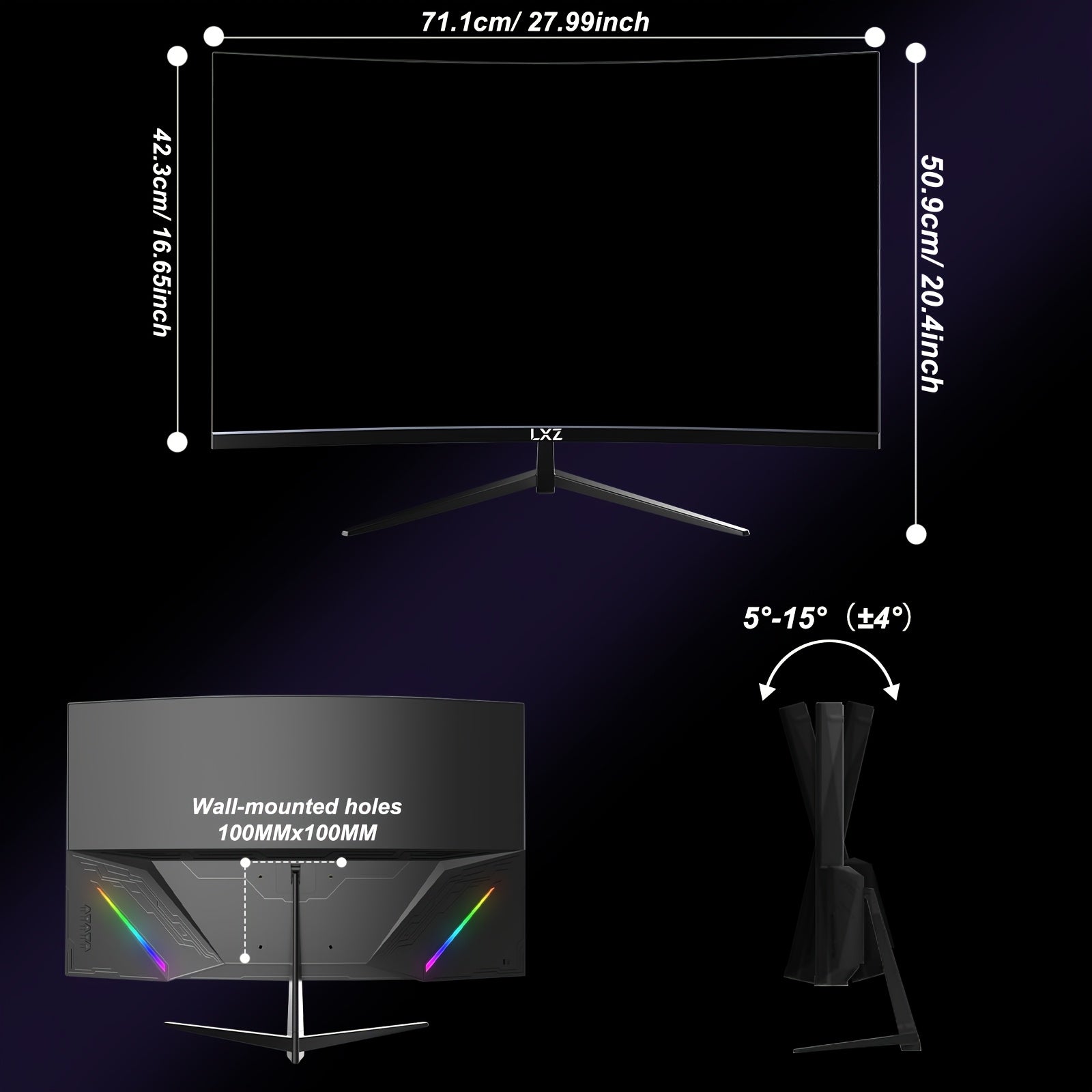 LXZ 32″ Curved Gaming Monitor | 180Hz QHD 2560x1440P Frameless Display with FreeSync, Eye Care & Wall Mount Support